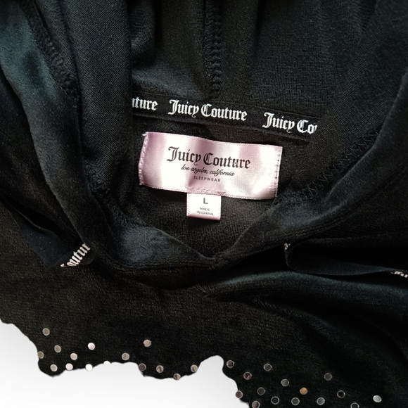 Juicy Couture Black velvet Cropped Hoodie pullover large - Picture 5 of 9